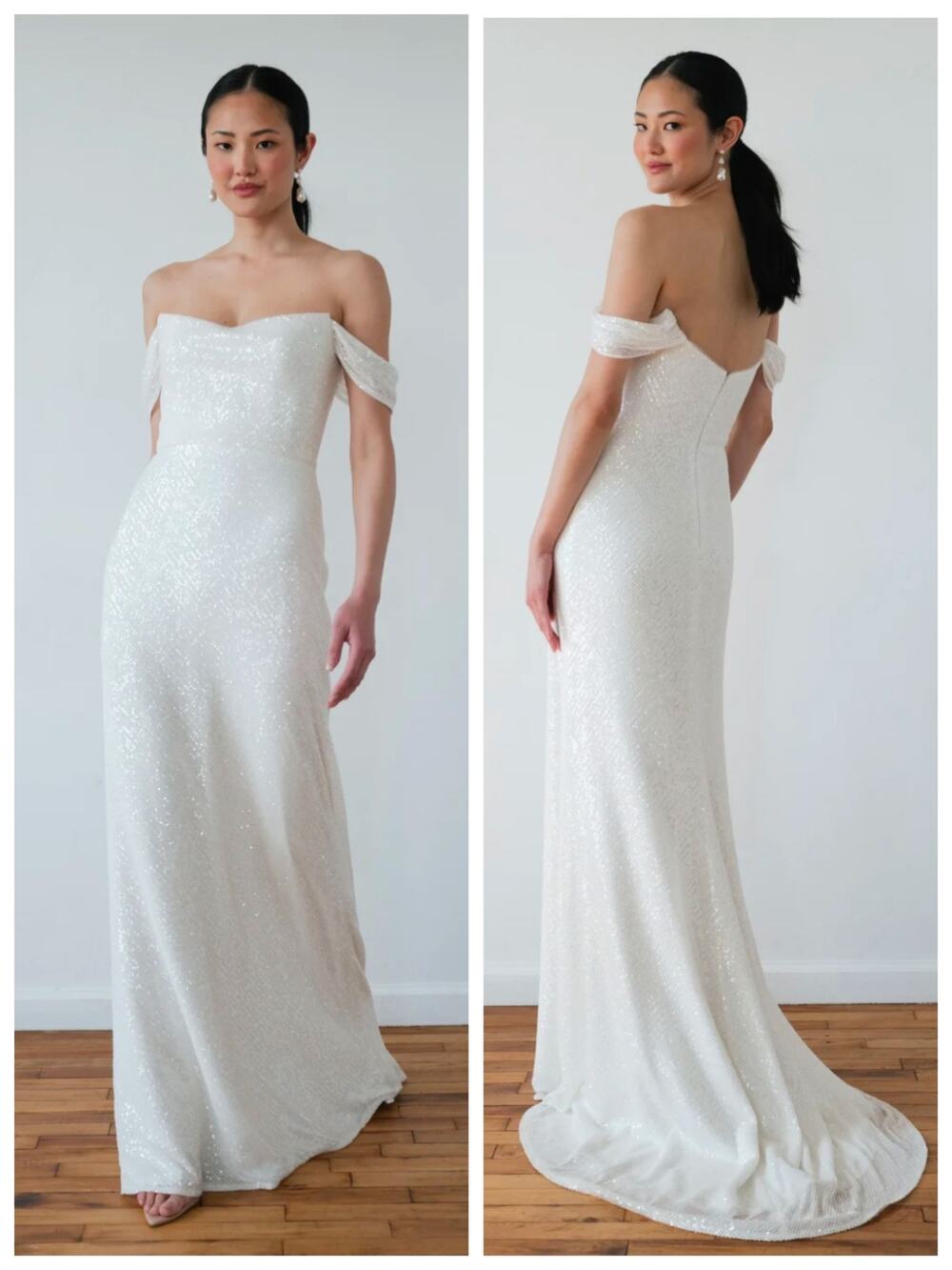 Jenny Yoo Opal Wedding Dress Size 18 White Sequin Cowl Neck Bridal Gown NWT